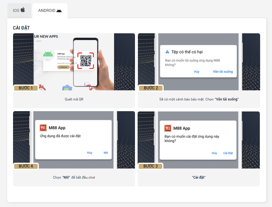 คำแนะนำในการดาวน์โหลดแอพ M88 บนอุปกรณ์ Android